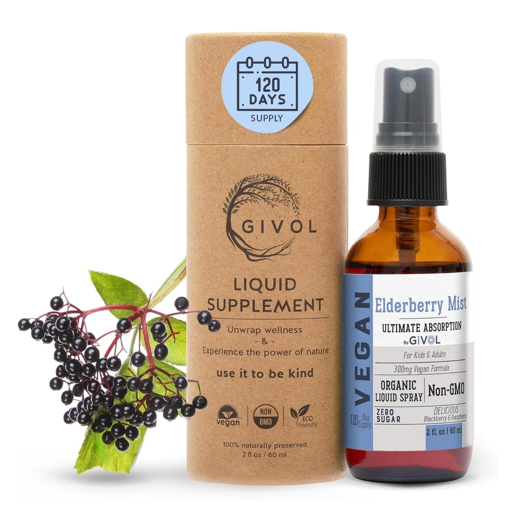 有機エルダーベリーミスト(Sambucus Nigra)液体エキス – 子供のための余分な強度免疫ブースト & 大人 – 高フラボノイドレベル, 容易な吸収, 非GMO, ビーガン – 120 日の供給