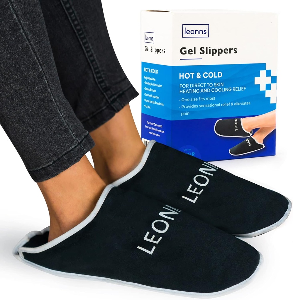 Gel Ice Pack Slippers - Provides Hot and Cold Therapy for Foot Pain, Neuropathy Pain Relief for Feet, Gout Relief, Swollen Feet, Plantar Fasciitis and Heel Spurs- One Size Fits Most (Black)