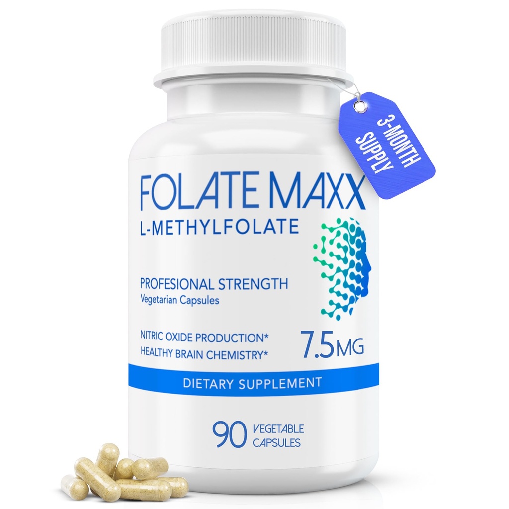 FolateMaxx L-Methylfolate 7.5mg、90のカプセル–女性及び人の医者によって形成されるメチルの葉酸塩の補足–エネルギー、気分及び焦点のための高い効力5-MTHF–非GMOのグルテンフリー(3か月の供給)