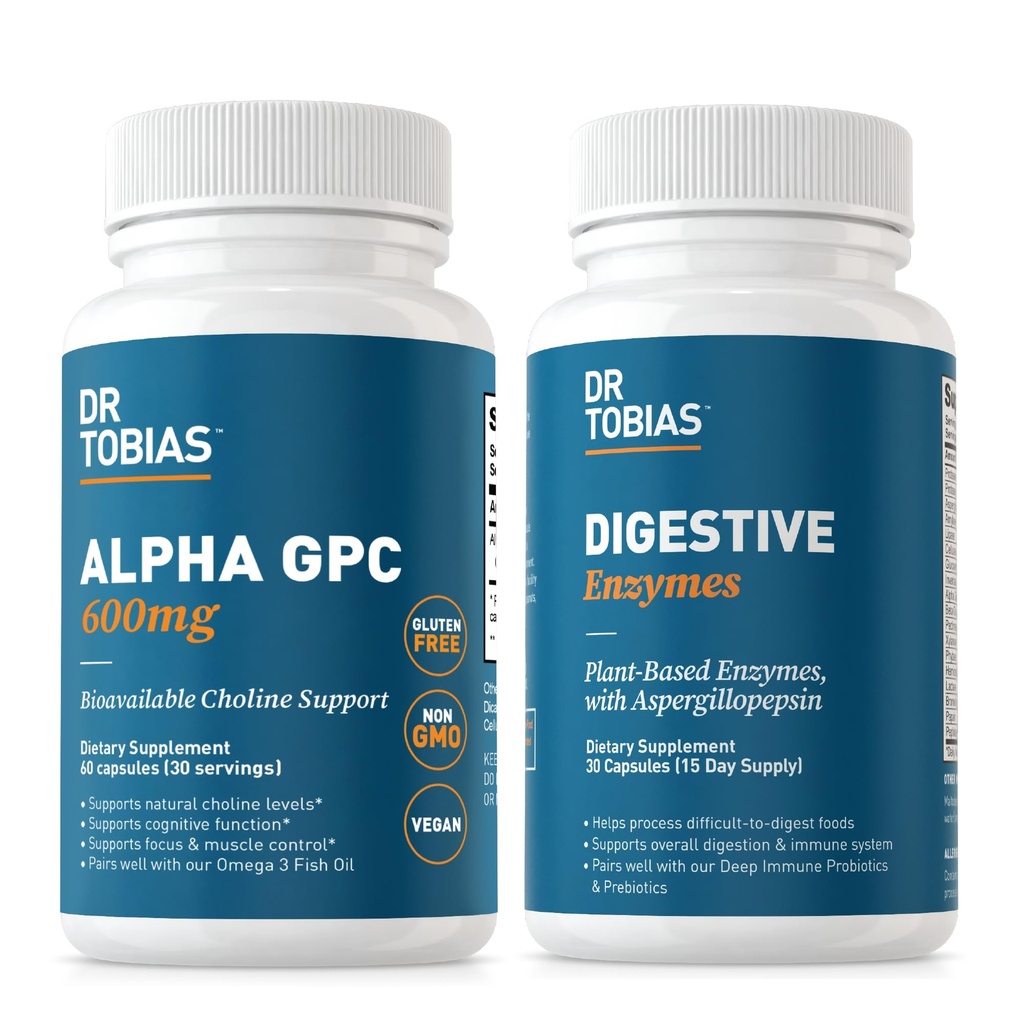 Dr. TobiasアルファGPC&消化酵素 - 認知機能と毎日Gut HealthとBioavailableコリンサプリメント&消化のためのプレミアム酵素をサポート、非GMO