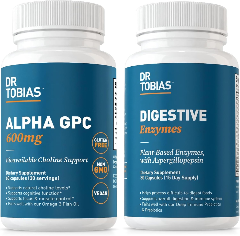 Dr. TobiasアルファGPC&消化酵素 - 認知機能と毎日Gut HealthとBioavailableコリンサプリメント&消化のためのプレミアム酵素をサポート、非GMO