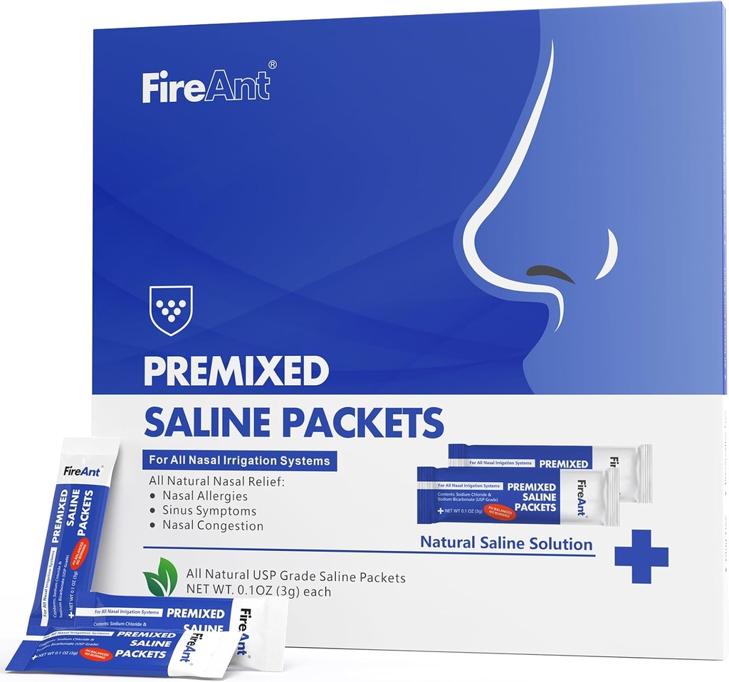 Sinus Rinse、Nasal Rinse、Nasal Irrigation System、PH Balanced - Slate BlueのためのFireAnt Saline Packets、100 Premixed Neti Pot Salt Packet