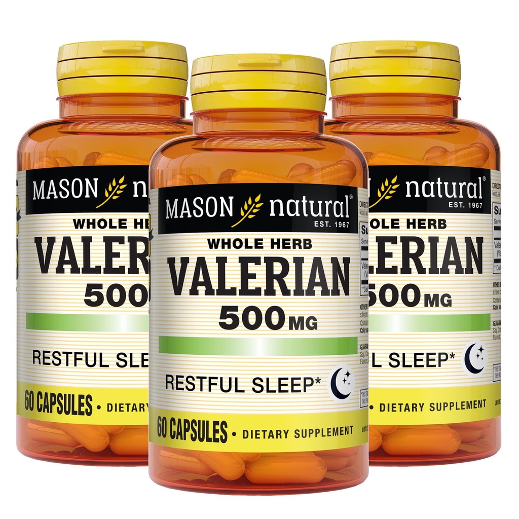 MASON NATURALのValeianの根500のmgの6か月の供給、自然な睡眠の援助、促進の健康な及び残りの睡眠、草の補足、3のパック