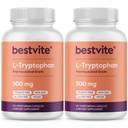 カプセルあたりBESTVITE L-Tryptophan 500mg(240ベジタリアンカプセル)(2-パック) - ステアライズなし - ゼラチンなし - ビーガン - グルテンフリーGMO