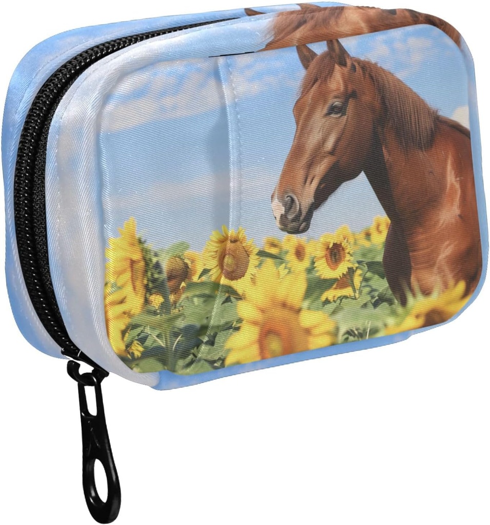 ヒマワリフィールドとブルースカイピルのオルガナイザーケースのFustylead Brown Horse with Zipper 2 Times A Day for Vitamin and Supplement, 7 Day Travel Organizer Medicine Case