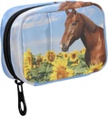 ヒマワリフィールドとブルースカイピルのオルガナイザーケースのFustylead Brown Horse with Zipper 2 Times A Day for Vitamin and Supplement, 7 Day Travel Organizer Medicine Case