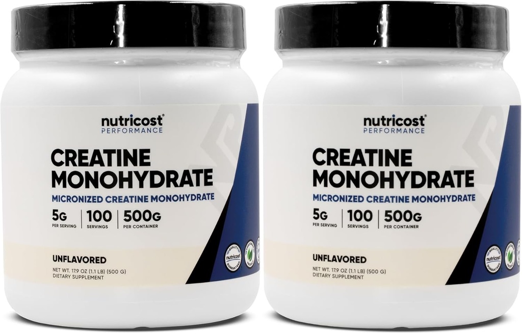 Nutricost Creatine Monohydrate Powder (2 Pack) - 5g per Serving, 100 Servings, 500g (17.9 oz) - Scoop Included