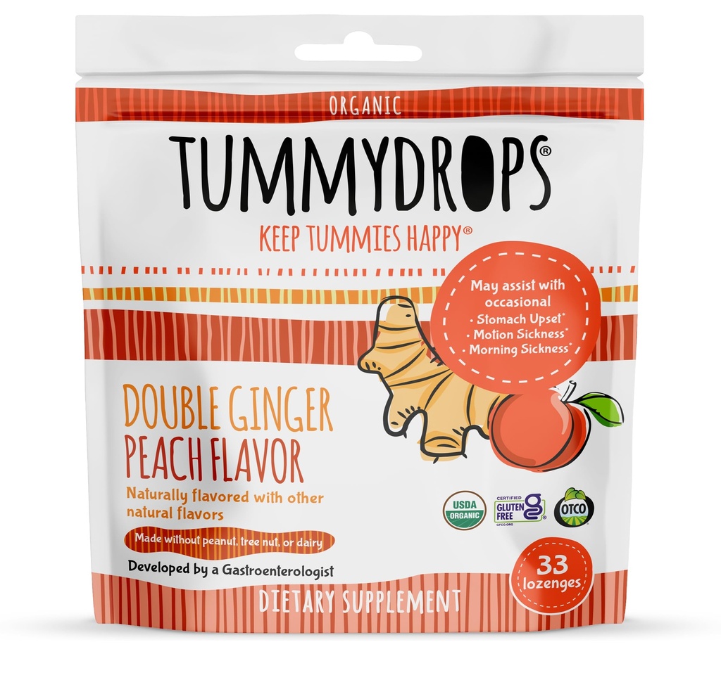 Tummydrops USDAオーガニックダブルジンジャーピーチ、33ローゼンジ