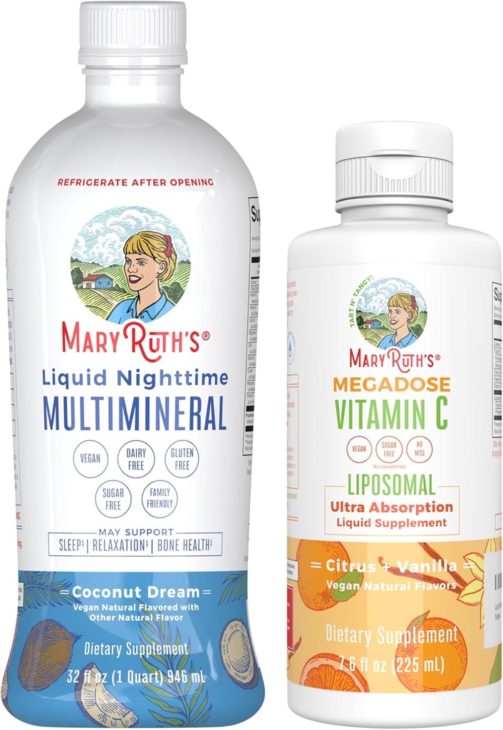 MaryRuth's Nighttime Multimineral (ココナッツ) & Vitamin C Liposomal (Citrus & Vanilla) | Clean Label Project Verified® | ベッドタイム&抗酸化剤のサプリメント | ヴィーガン、非GMO、グルテンフリー