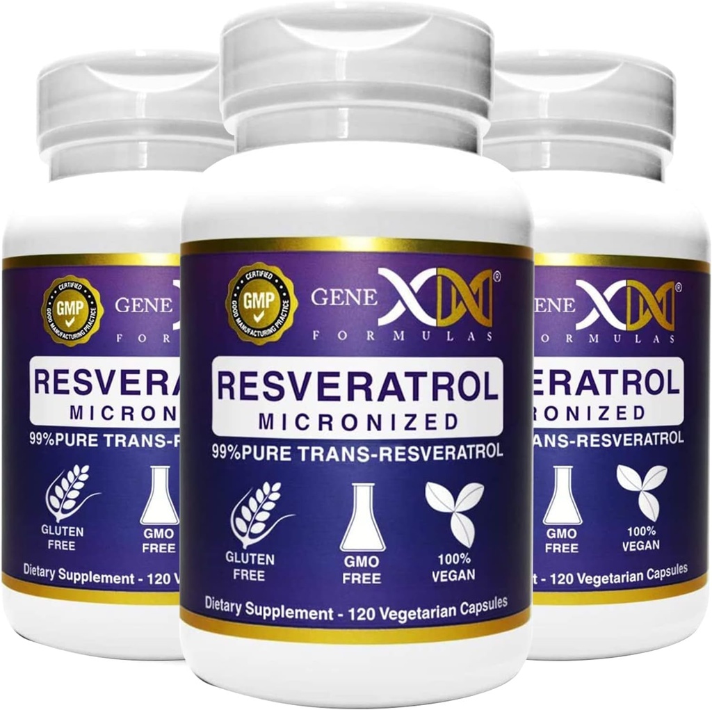 Genexは吸収1000mgのためのBioPerineと99%のMicronizedのトランスResveratrolを 健康な老化のための純粋な有機性薬剤の等級のトランスResveratrolのカプセル、120のカプセルの3