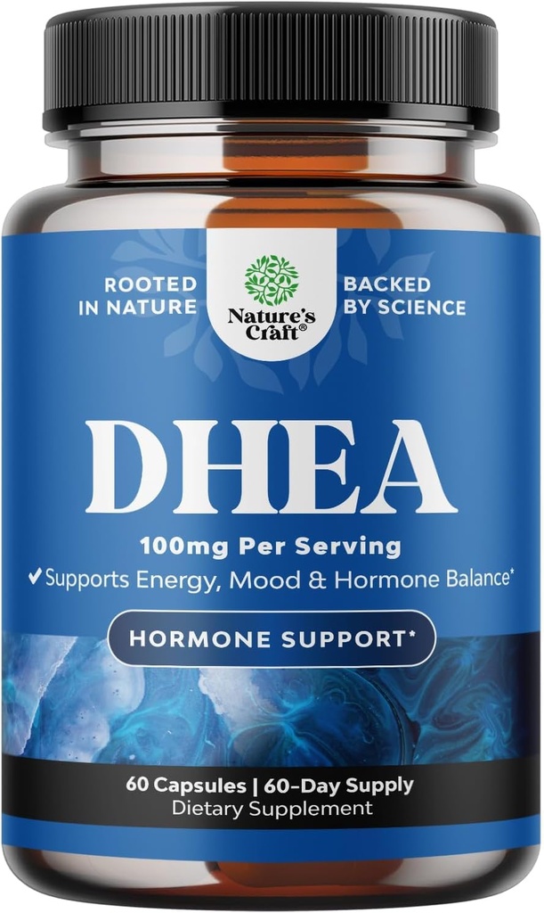 女性&男性のためのDHEAサプリメント - ホルモンバランスのための純粋なDHEA 100mg、気分安定性、脳機能、免疫システム、エネルギー&豊饒 - 大人のためのDehydroepiandrosteroneカプセル - 60 Ct
