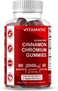 Ceylon CinnamonとVitamatic Sugar-Free Chromium Gummies – 2000 mg 食べ当たり等価 (抽出物から 83 mg) – 非GMO, グルテンフリー – 60 ビーガンガミー