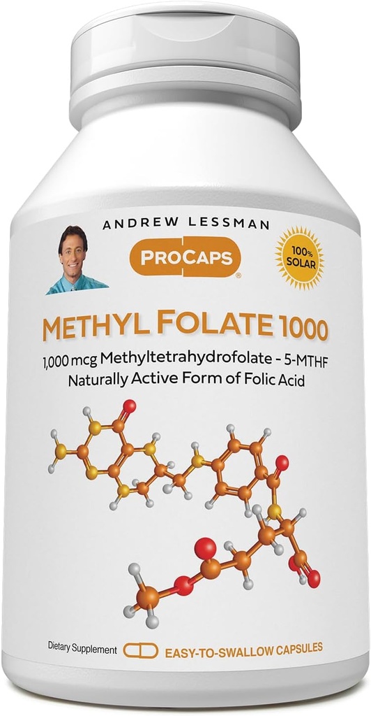 ANDREW LESSMAN Methyl Folate 1000mg - 240 カプセル - 1000 mcg L メチル Folate、エッセンシャル ビタミン B9 の有効なレベル。健康な中心、頭脳、免疫および妊娠を支えて下さい。 カプセルを飲みやすい