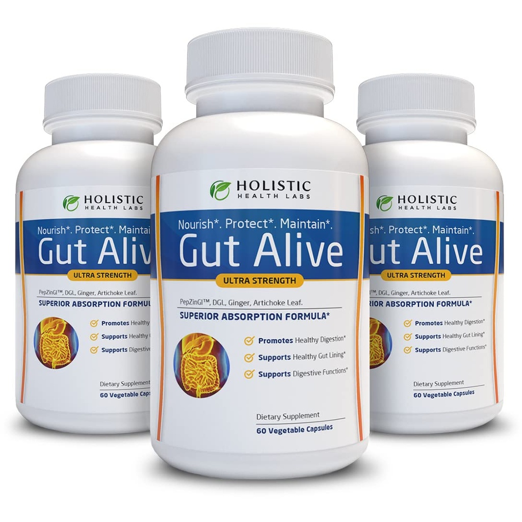 Gut Alive - IBS、Heartburn、酸の消化器、酸の還流器、膨脹及びガスを戦うためのすべての自然なサポート。 独特な公式(60の計算)