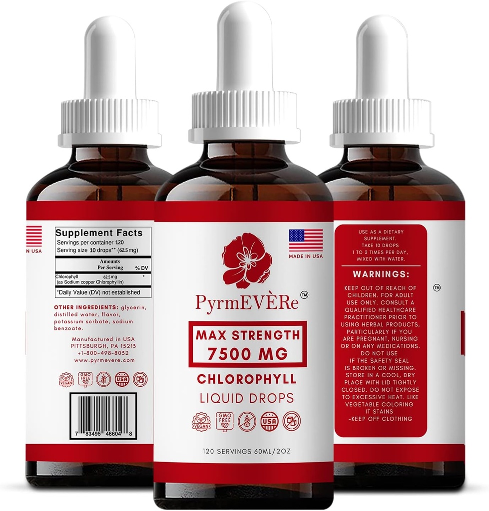 Pyrmevere Chlorophyllの液体の低下-米国で作られて、ミントの味、液体クロロフィル | エネルギー ブースター、免疫サポート、自然な消臭剤、高度の病気の救助 非GMO及びビーガン- 120のサービング