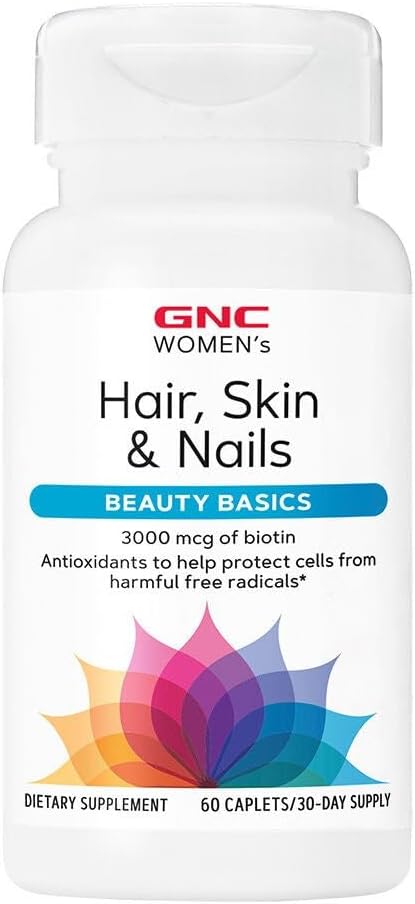 GNC 女性の髪・皮膚・爪 | 毎日のマルチビタミンブレンド | ビオチン(3,000mcg)・ヒアルロン酸・ビタミンC・E(ナイアシン) | 抗酸化剤を追加 | 女性の健康と美をサポート | 60 カプレット