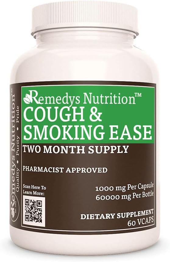 Remedyの栄養の咳と喫煙のイース | 1,000 mg, 60ビーガンカプセルハーブサプリメント | 2ヶ月の供給