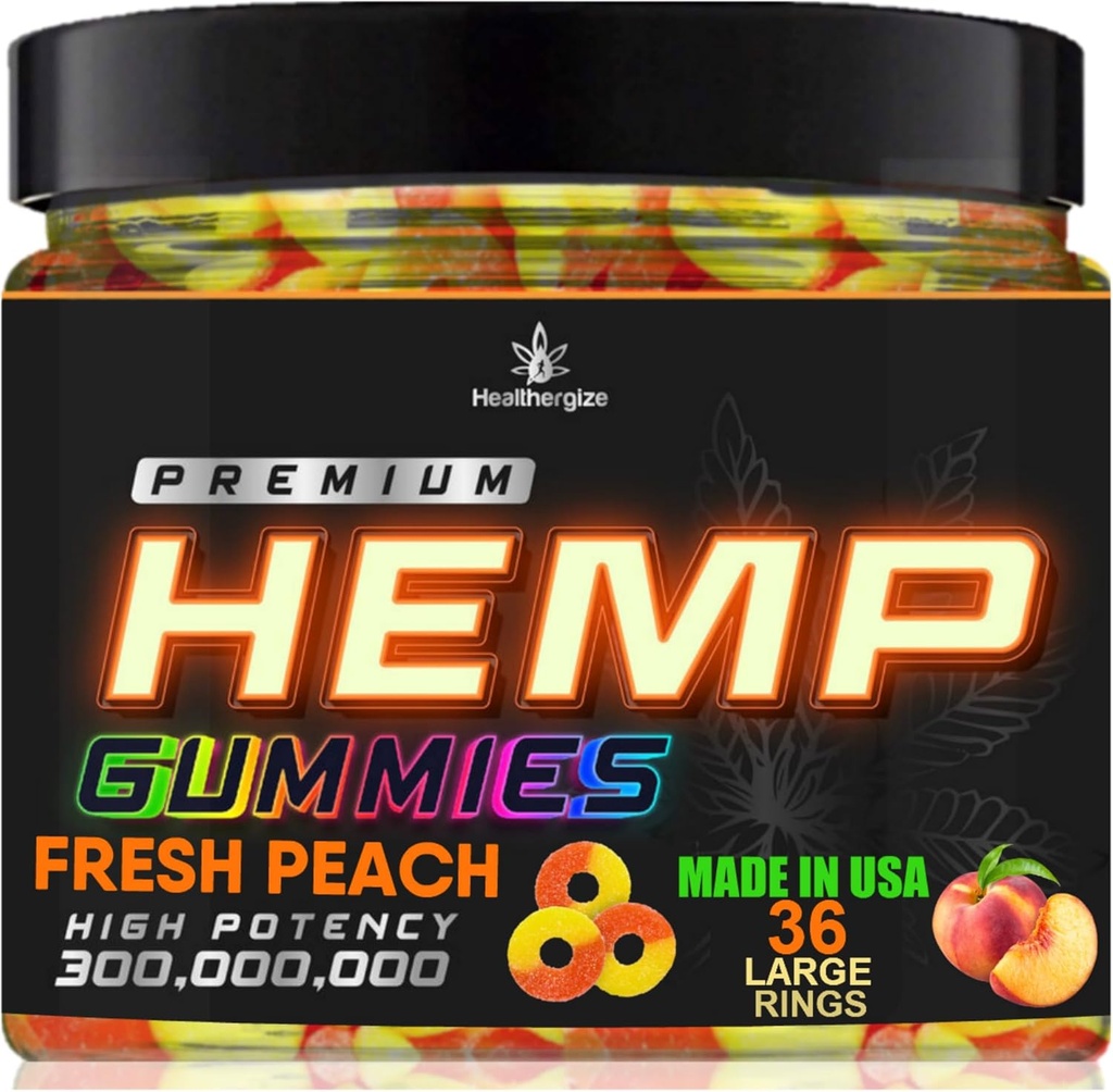 Hemp Gummies Peach Ring Gummy Bears-Natural Hemp Oil for Peace and Relaxation-Promote Sleep and Calmness-Non Groggy Edibles-Natural Omega-Made(アメリカ)