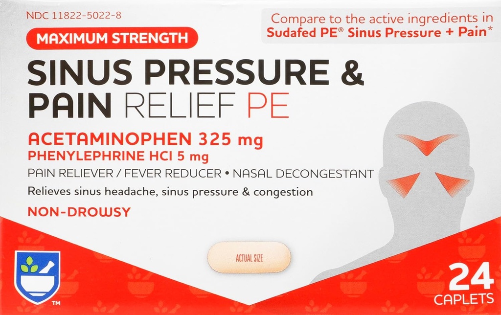 Rite Aid Sinusの圧力および痛みのRelieverのPE、Non-Drowsy - 24のタブレット  Sinusの救助 痛みの軽減 鼻のDecongestantの 大人のための冷たい薬 アレルギーの薬 アレルギーの救助  Mucusの救助