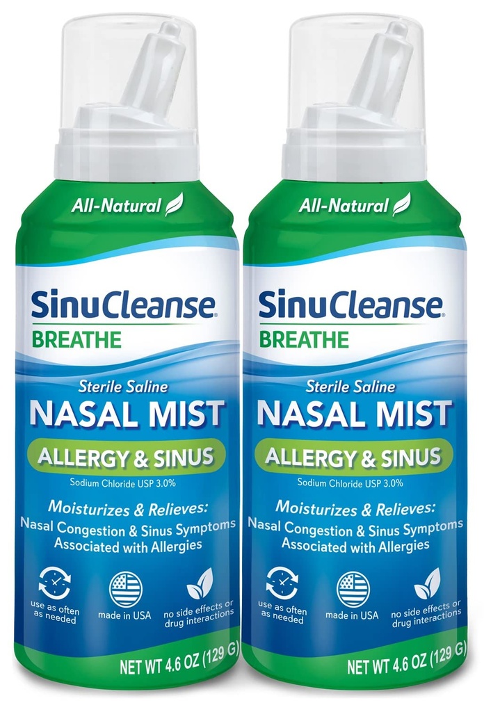 SinuCleanse Allergy & Sinus Sterile Saline Nasal Spray、Ultra Fine Mist、瞬時にMoisturizes & Relieves Severe Nasal Congestion による Allergies、4.6 Oz (2 Pack)、米国製
