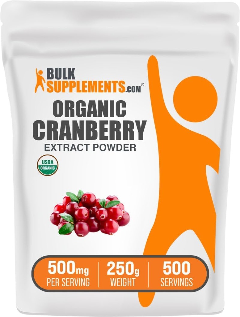 BulkSupplements.comオーガニッククランベリーエキスパウダー - 有機クランベリー風味パウダー、Vacciniumマクロカルポンフルーツから供給 - ビーガン&グルテンフリー、給食当たり500mg、250g(8.8オンス)(パッケージ1)