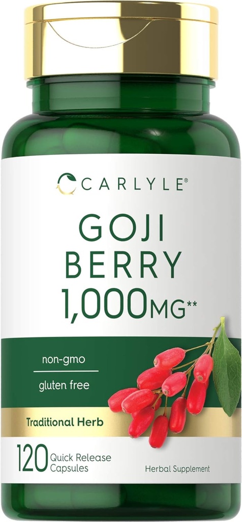 Carlyle Goji Berry 1000mg | 120カプセル | Wolfberry Plantの濃縮エキス | 非GMO、グルテンフリー