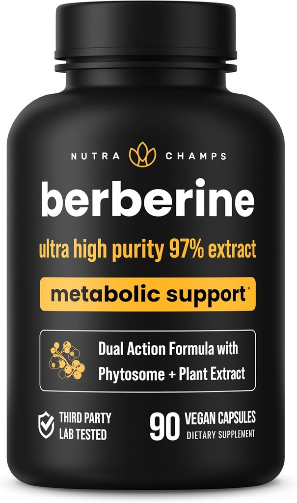 NutraChamps Berberineの補足 超高力97%純度  Berberine HCL 1500mg + Berbevisの高められた吸収及びメタボリック サポートのためのPhytosomeのエキス 優れた500mg 90のビーガンカプセル