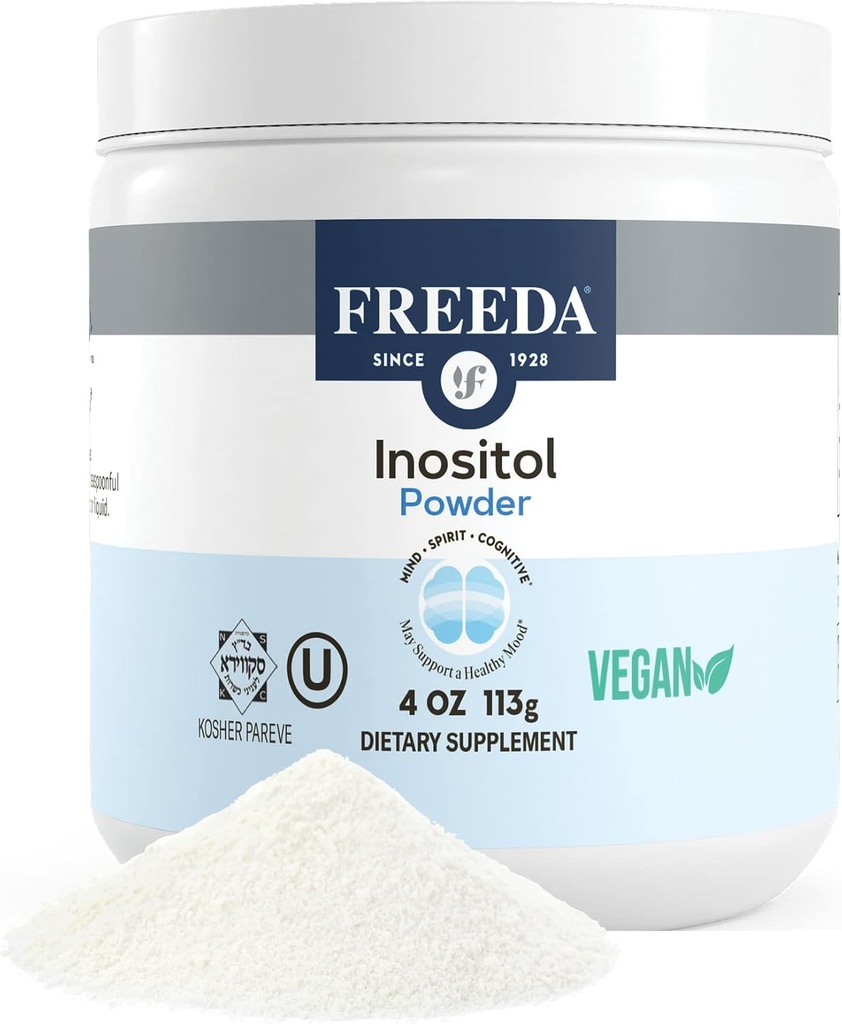 FREEDA Pure Myo-Inositol Powder – Vitamin B8 for Hormone, Mood & Cellular Health – Supports Fertility, Focus, Energy & Nervous System Function – Kosher, Vegan, Non-GMO, Gluten-Free (4 oz)