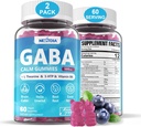 GABAグミー500mg - Lテアニン、5-HTP、ビタミンD3、B12、アッシュワガンダ、メラトニンフリー、脳カルム、気分、ツイベター、大人のGABAサプリメント、ブルーベリー味、ビーガン