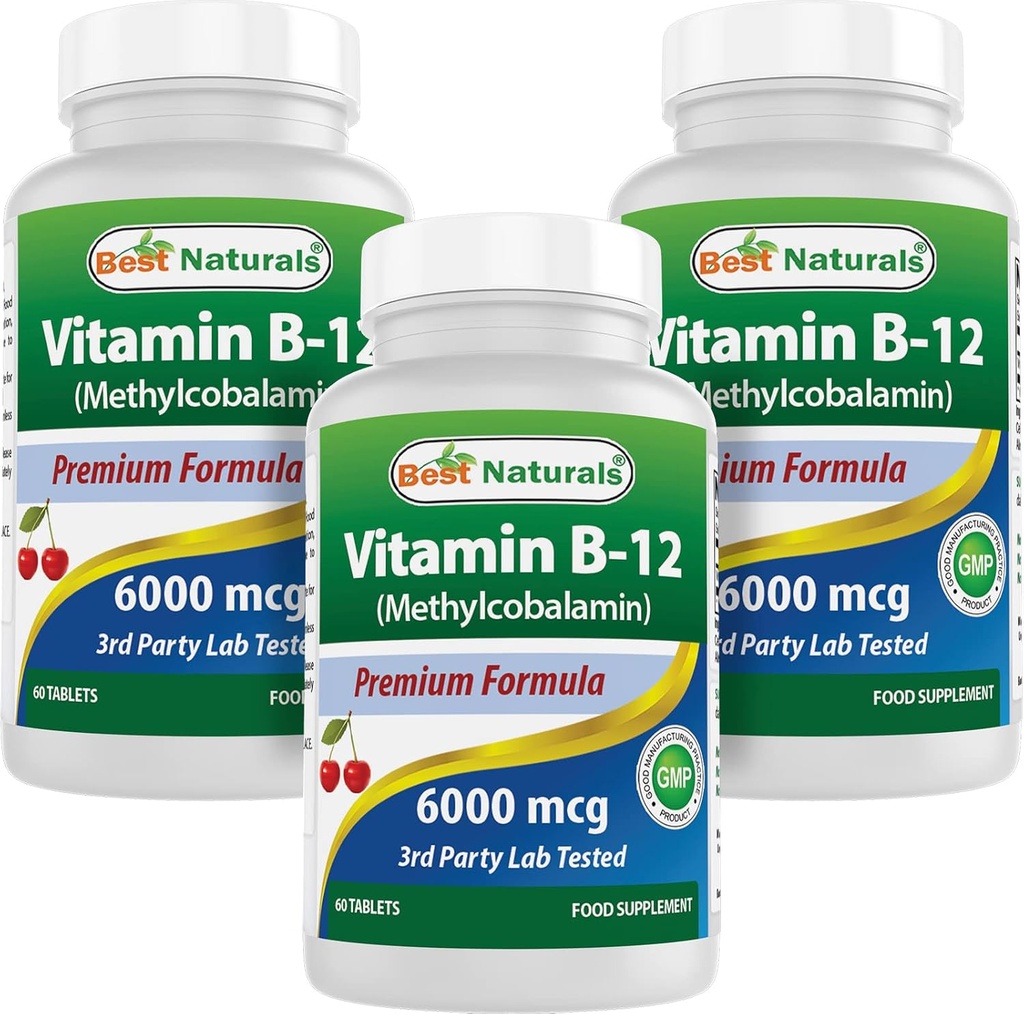Methylcobalamin (メチルB12)、6000のmcg 60のSublingualのタブレット(60の計算(3)のパック)として最もよいNaturalsのビタミンB-12