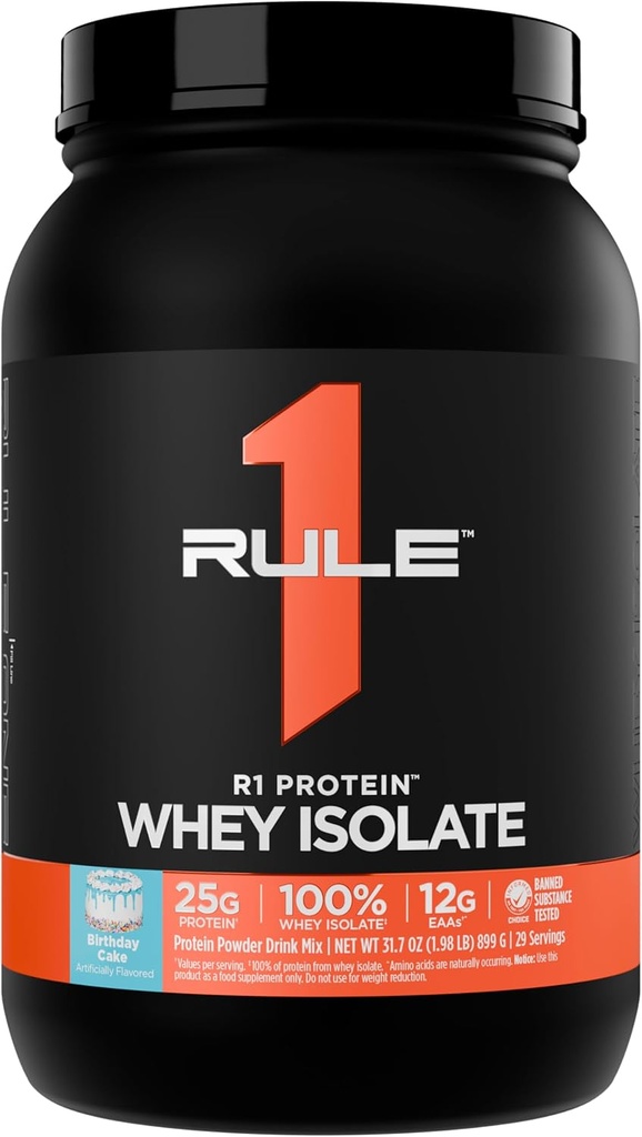 ルール1 R1プロテインWhey Isolate - 25gプロテイン&6g BCAAを独占的に使用して、ワークアウトの回復(2ポンド*、バースデーケーキ)のための水溶性ソース