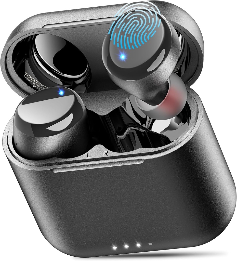 TOZO T6の無線イヤフォン、Bluetooth 5.3の耳の芽、耳のヘッドフォン、50時間の再生時間、無線充満場合、APPのカスタマイズ可能なEQs、IPX8の防水イヤホーンのステレオの音