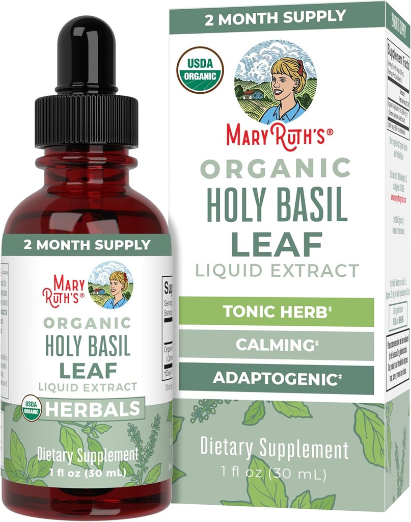 MaryRuth Organics Holy Basil Sugar Free|Tulsi Holy Basil Herbal Liquid Drops | Antioxidant | 認知機能 | 消化管サポート | エネルギーレベル | ヴィーガン | GMO | 1 Fl Oz
