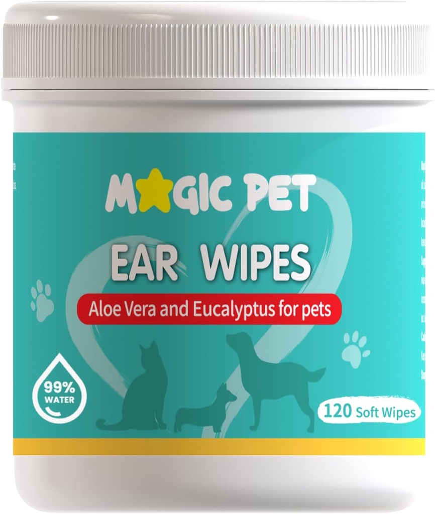 犬耳クリーナーワイプ — 120 ワイプをグルーミングW / Aloe Vera&Eucalyptus — Gentle 99%ウォーターペットイヤーワイプ、Odor&Wax除去 — Otic Dogs & Cats Ears Cleanser Itch-Freeペットグルーミング用品
