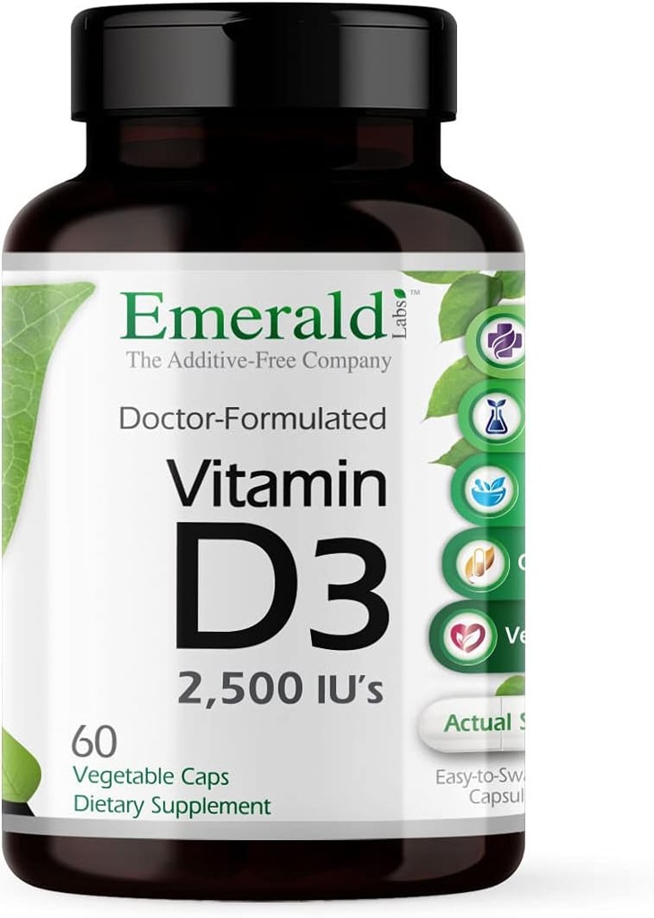 EMERALD LABSビタミンD3 2,500 IUの - Bone、Teeth、筋肉、中心及び免疫の健康-優れた食事療法の補足- 60の野菜カプセル(60日の供給)を支えて下さい