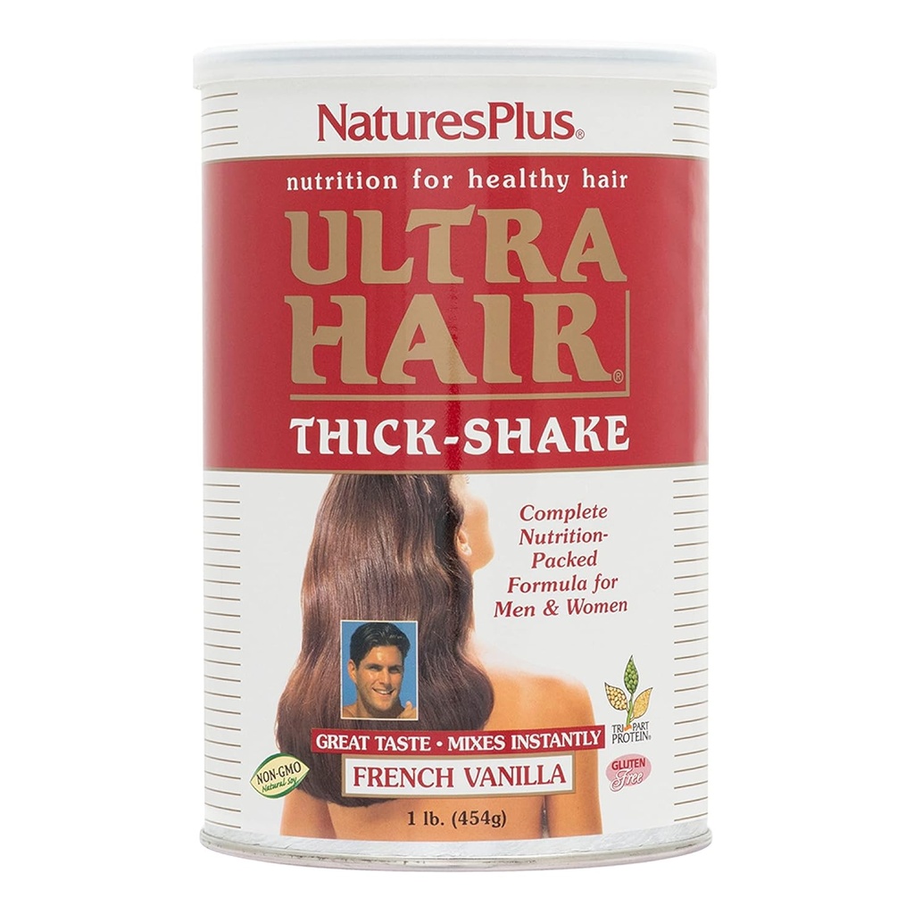 Natures Plus Ultra Hair thick Shake - 1 lb、ヘアプロテインシェイク - フレンチバニラフレーバー - ビタミンとミネラルの健康的な髪の成長サプリメント - 非GMO、グルテンフリー - 16 サービング