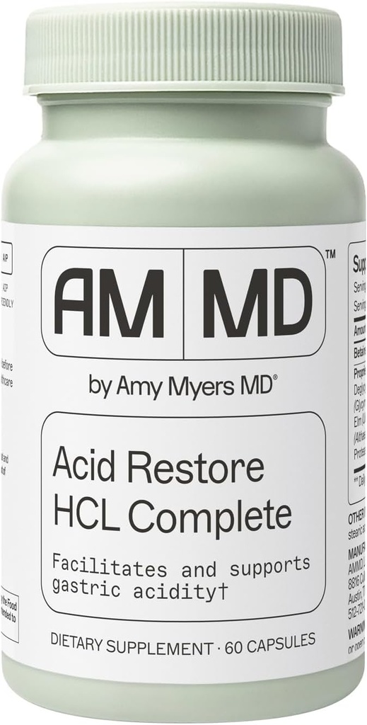 Amy Myers MD 酸は、ベタインと HCL - 消化管 & 腸の健康サポートのためのサプリメント - 滑りやすいエルムバーク付き - 非GMO、グルテンフリー&非酪農場 - 60 カプセル(60 のサービング)