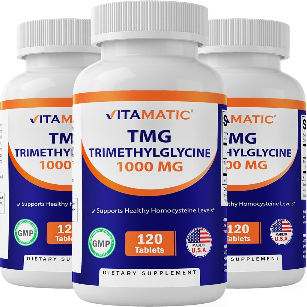 Vitamatic TMGは1000mg - Trimethylglycine - Anhydrous - 120錠 - 120のサービング-非GMO及びグルテンフリー(3本のびん)を補います