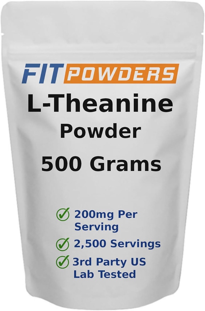 L-Theanine Powder 100% Pure, Non-GMO, Vegan, Gluten Free Theanine Powder Supplement (Multiple Sizes) Mood and Cognitive, Stress Relief and Relaxation, Scoop Included (500 Grams)