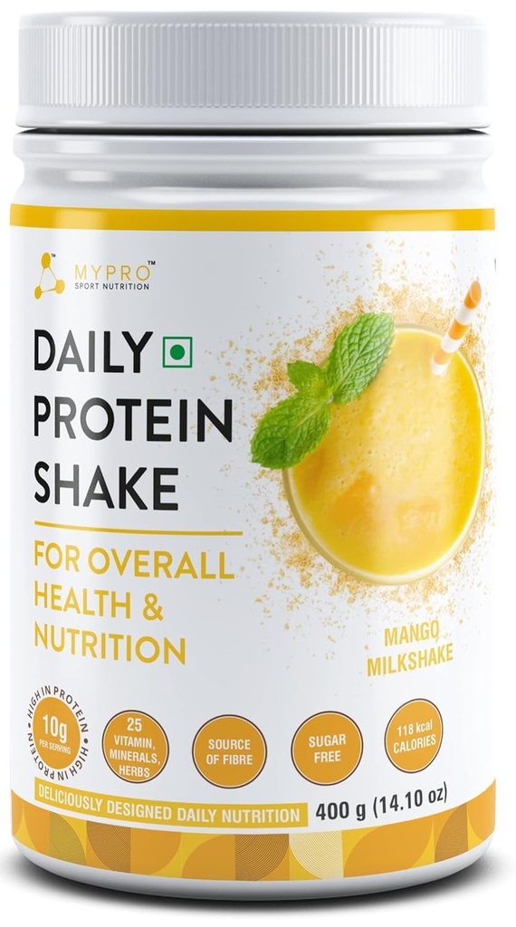 Generic QURA Daily Protein Shake 118 kcal Calories,25 Vitamin,Minerals & 7 Herbs,Provide Energy,Support Immunity & bone Health-For Men & Women Mango Milk Shake Flavor -400Gm-40 Servings