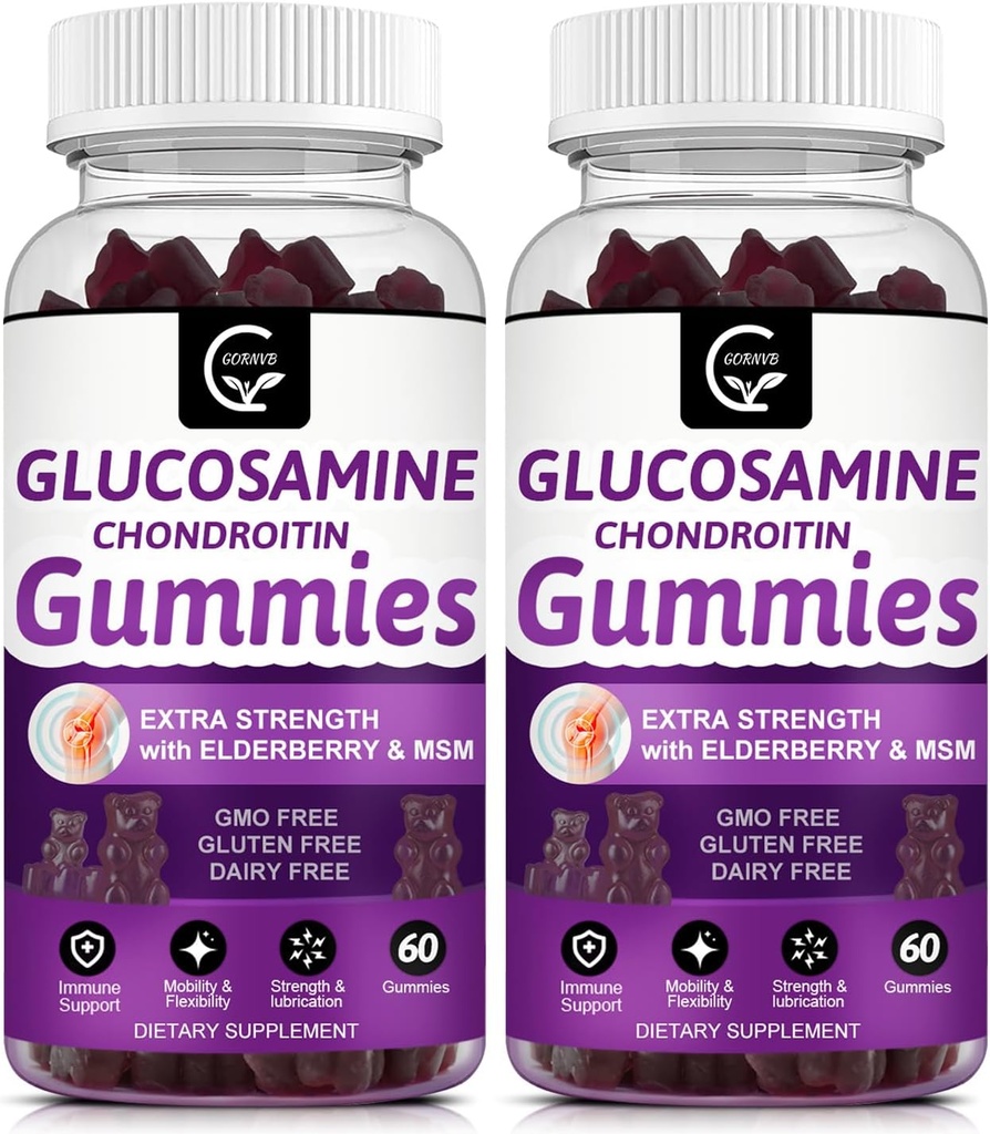 Glucosamine Chondroitin Gummies with MSM & Elderberry Extra Strength - Flexibility Support, Antioxidant Immune Support Supplement for Adults, Men & Women - 60 Chondroitin Gummies (2 Pack)