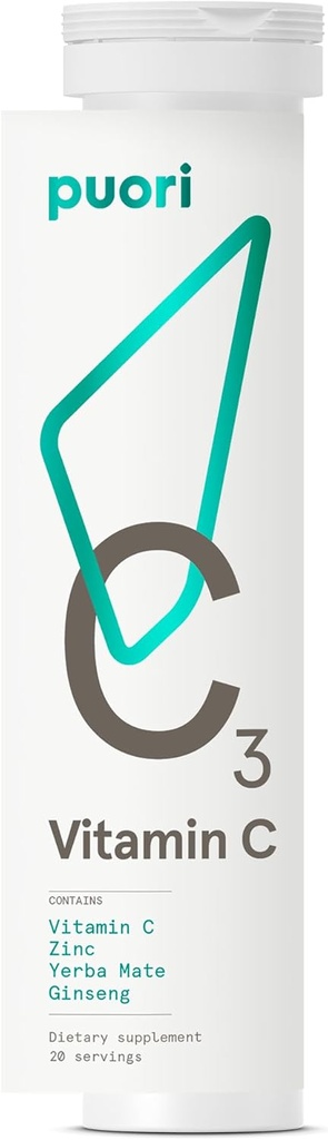 免疫および酸化防止サポートのためのPuori C3ビタミンCの補足 - 20のサービング - ビタミンC、亜鉛、Yerbaの仲間、Ginsengは疲労および認知機能に役立ちます