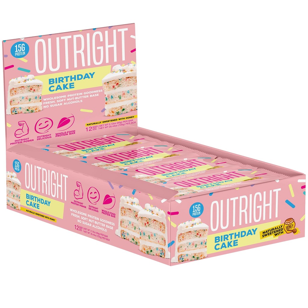 アウトライトバー - バースデーケーキピーナッツバター - 全フードプロテインバー - 砂糖アルコールなし - MTS栄養(12カウント)