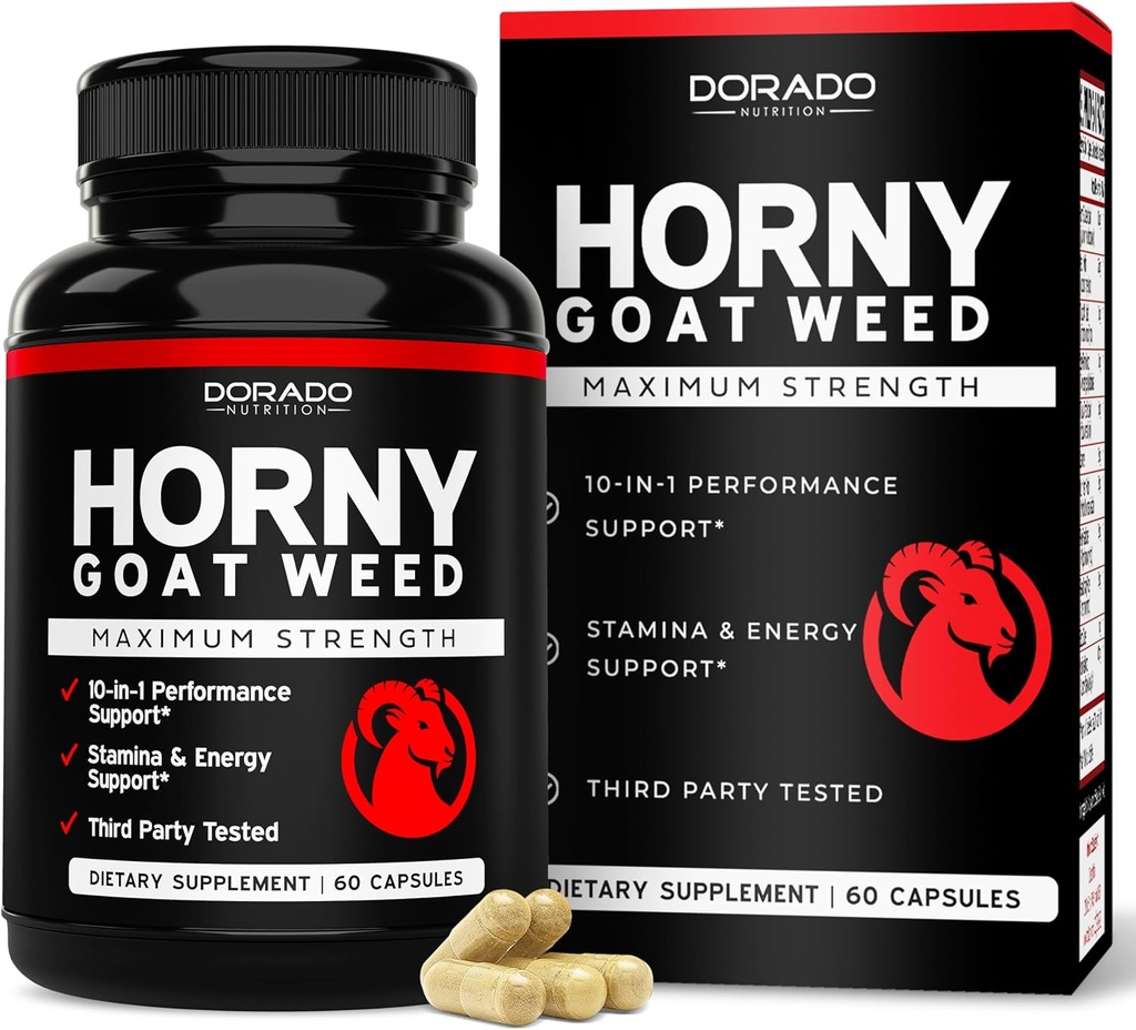 Horny Goat Weed For Men and Women - [Maximum Strength 1590mg] - Maca, Ginseng, L-Arginine, Tribulus - Premium Hornygoatweed - Icariin Epimedium - 3rd Party Tested - USA Made - 60 Count