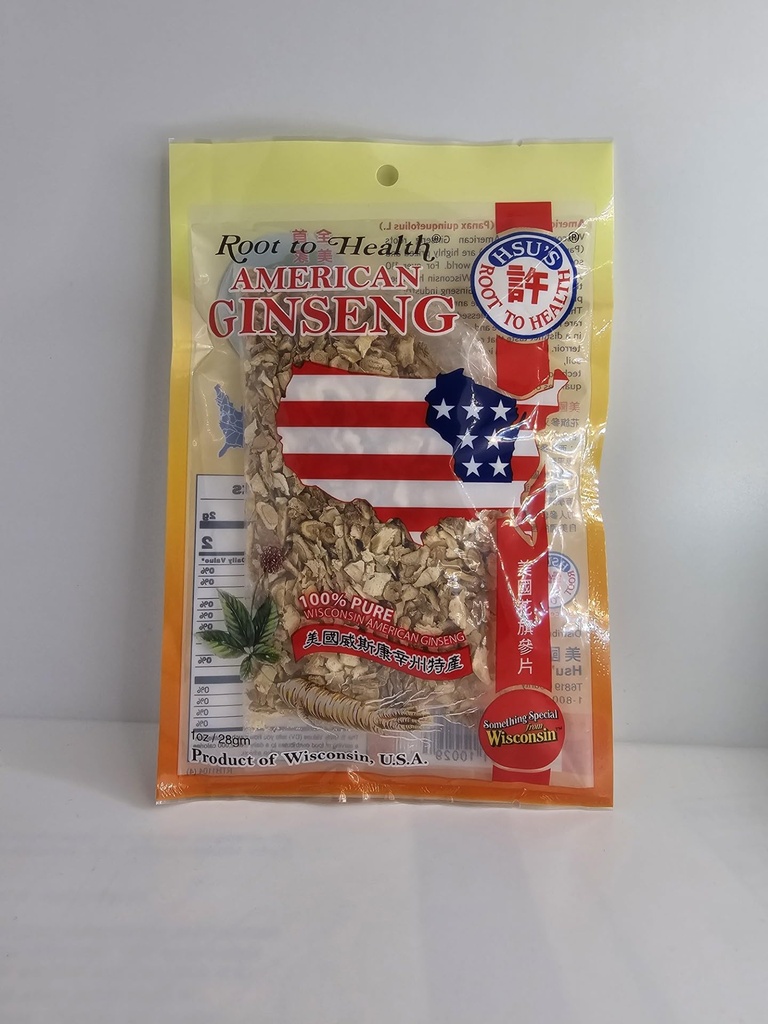 Hsu's Root to Health American Ginseng Slices, 1 oz, マラソン郡で栽培, Wisconsin USA
