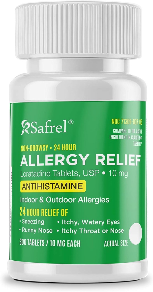 Safrel Allergy 10mg錠 | 非眠気 24時間アレルギー救済薬 | 鼻鼻鼻の抗ヒスタミンサポート、くしゃみ、水目(300カウント)