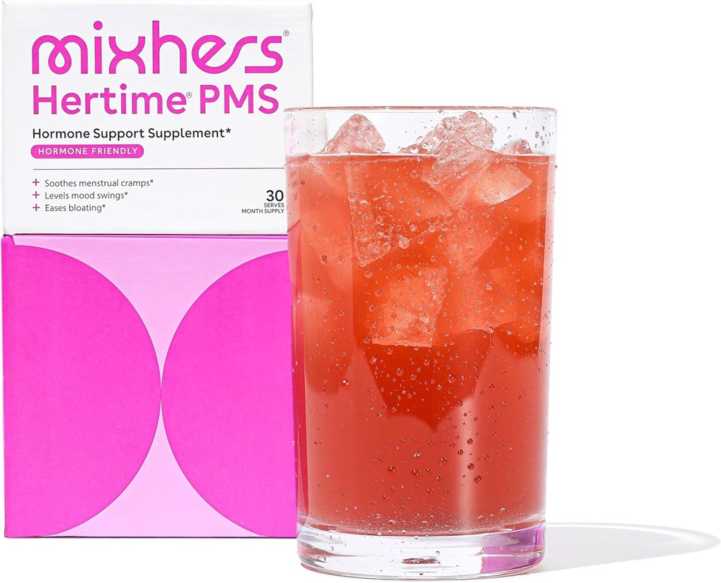 MIXHERS Hertime PMS - Supports Hormonal Health for Women - Supports a Healthy Menstrual Cycle - with Minerals, Peony Roots, Siberian Ginseng - Sugar-Free - 15 Drink Packets - Raspberry Lemonade