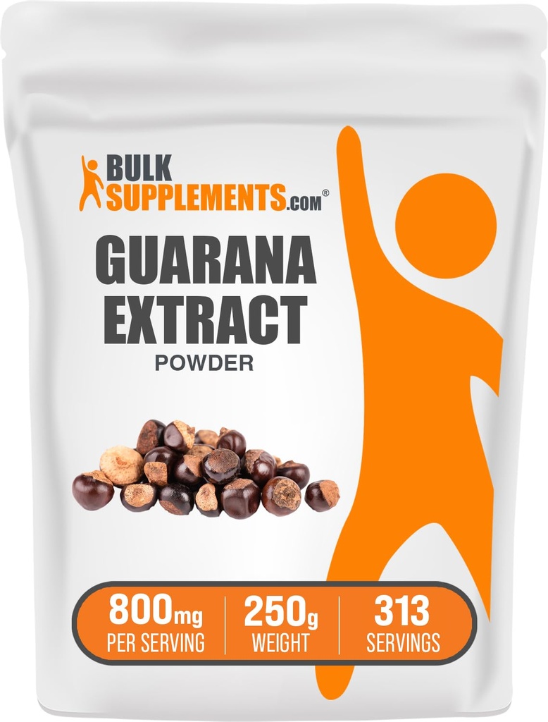 BulkSupplements.comグアラナエキスパウダー - 天然カフェインサプリメント、グアラナ種子、グアラナパウダー - グルテンフリー、給食当たり800mg、250g(8.8オンス)(パッケージ1)