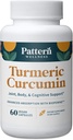 Pattern Wellness Turmeric Curcumin – 1300mg – 95% Curcuminoids with BioPerine® Black Pepper – Joint, Cognitive & Immune Support – Non-GMO, Gluten Free – 60 Capsules