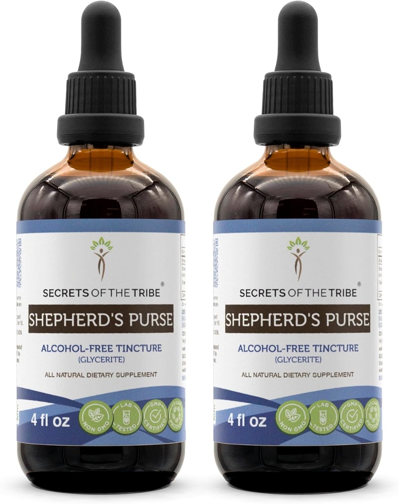 Tribe ShepherdのPurseアルコールフリー液体エキス、シェパードのPurse(Capsella Bursa-Pastoris)乾燥ハーブ(2x4 FL OZ)の秘密